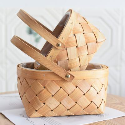 Flower Basket Wood Chips Portable Rattan Bamboo Basket Woven Pastoral Ornament Flower Arrangement Potted Plant Pot Simulation Flower Basket Ornament
