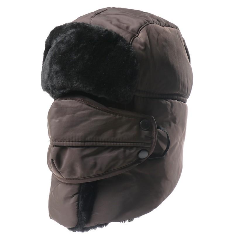 Winter Fleece-Lined Unisex Outdoor Beanie Hat With Detachable Face Mask Windproof Warm Ski Cap