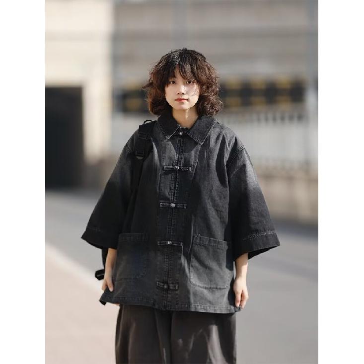 Summer New Chinese Style Vintage Denim Jacket For Men And Women, Loose Retro Button Washed Denim Top