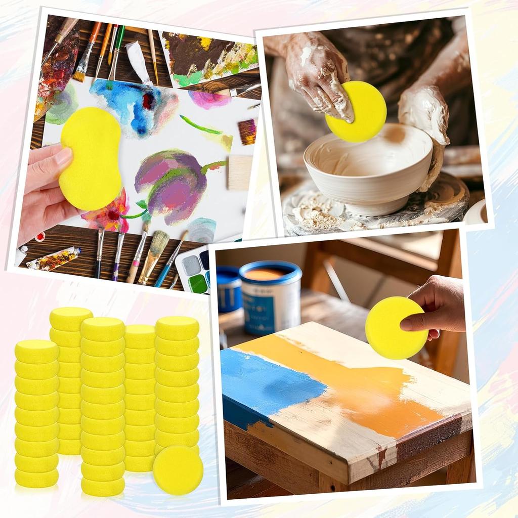 50 Pack Painting Sponge Pottery Sponges 2.9 Inch Round Sponge Clay Sponges for Pottery Yellow Artist Sponges for Face Painting Pottery Ceramics Art
