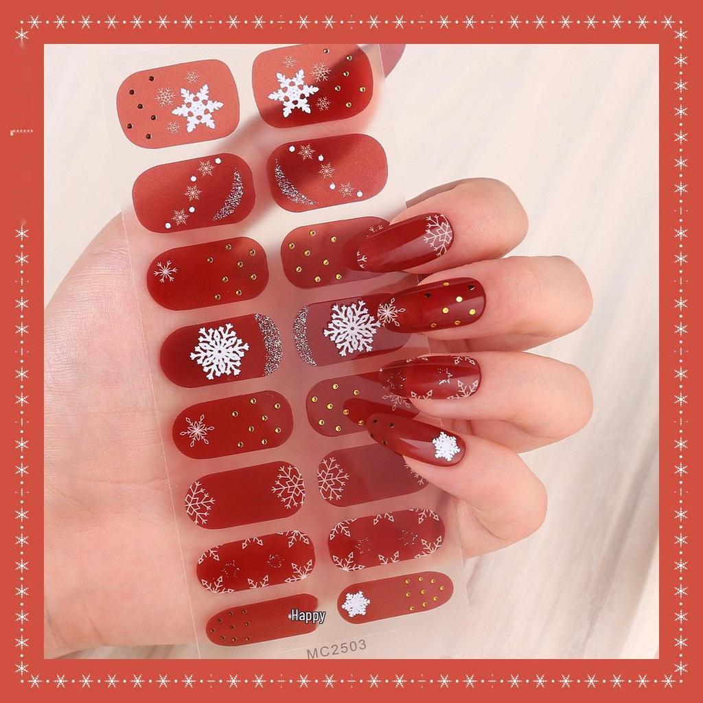 16-Finger French Christmas Gel Nail Stickers - No-Bake, European & American Fashion