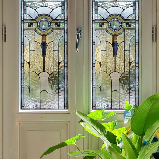 Stained Glass Window Privacy Film Vintage Decorative Frosted Static Cling Waterproof PVC Reusable UV Sun Blocking Glass Sticker Cover