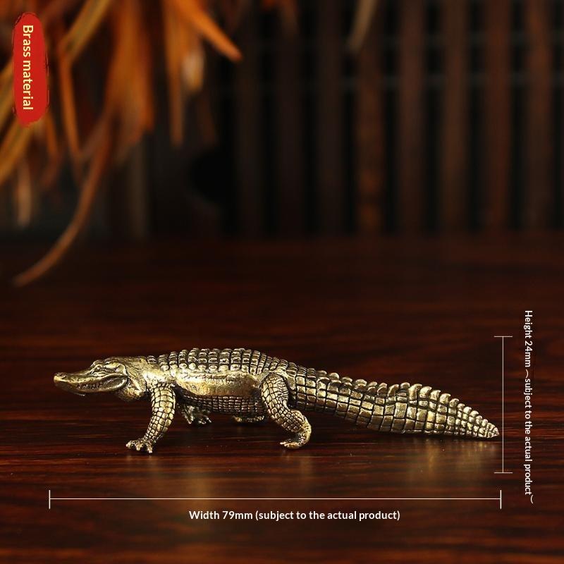 Statue d'animal Crocodile Lézard en Bronze Antique Rétro Cuivre Alligator Figure Feng Shui Maison Affaires Bureau Décorations Artisanat