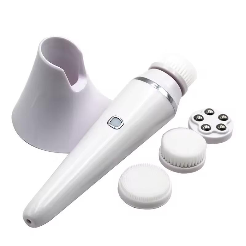 4-in-1 Electric Facial Cleansing Brush: Waterproof, Portable Silicone Massager for Deep Pore Cleaning