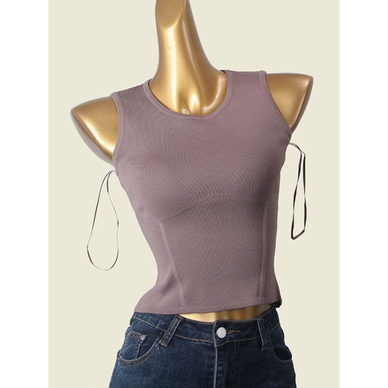 American Style Sexy O-neck Short Vest Foreign Trade Original Order Silm Stretch Sleeveless Summer Outwear Sling Tops