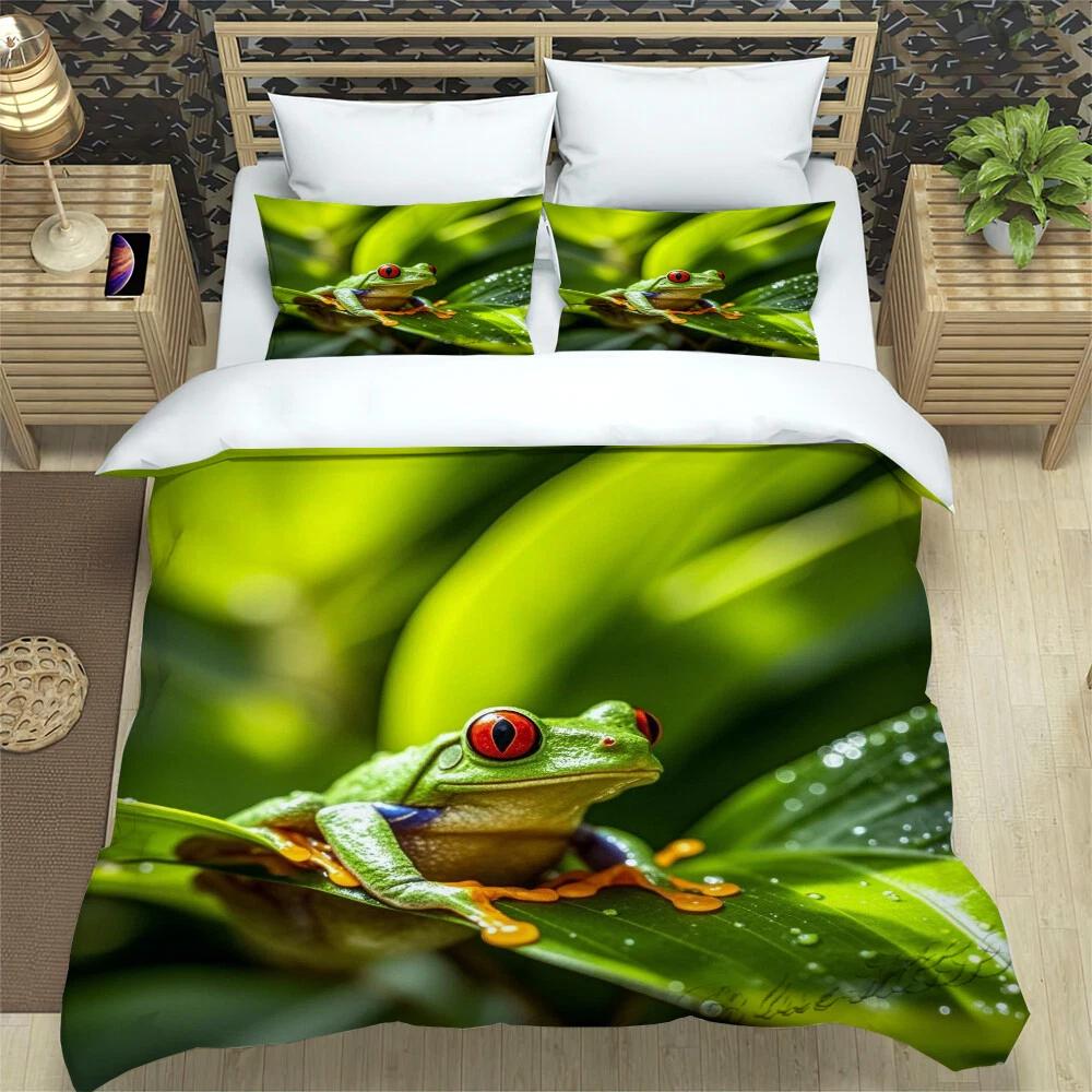 

Cute Tree Frog Bedding Set Green Animal Duvet Cover Modern Bed Cover Home Decor Single Double Queen King Full Size Beds Baby 100x135cm