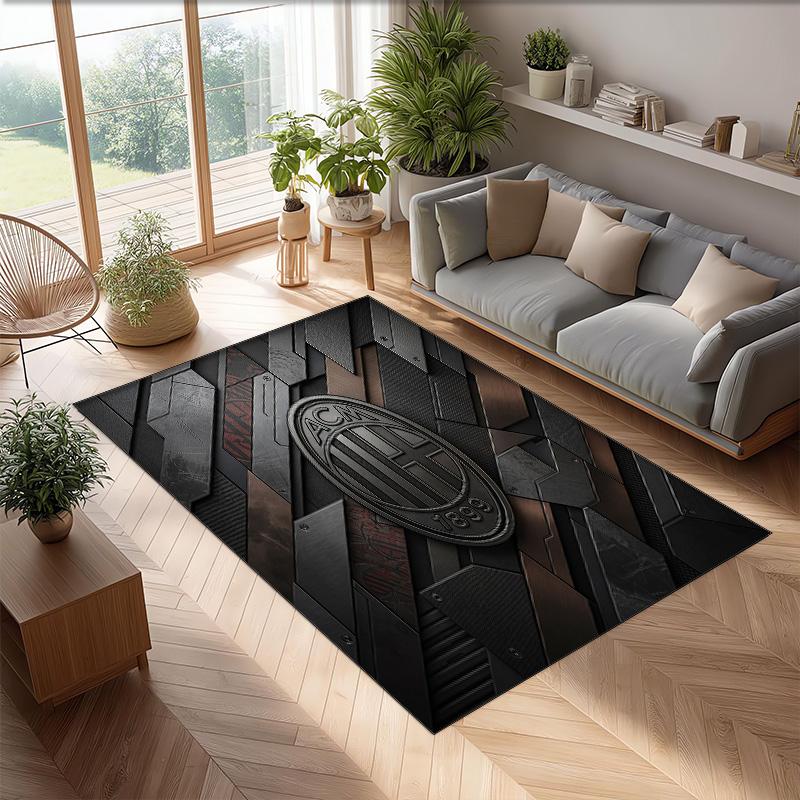 Tappeto in Flanella Stampato AC Milan Antiscivolo Morbido Poliestere Tappeto per Pavimento Tappetino Decorativo da Interno per Camera da Letto Soggiorno Divano Sala Giochi Decorazione Casa
