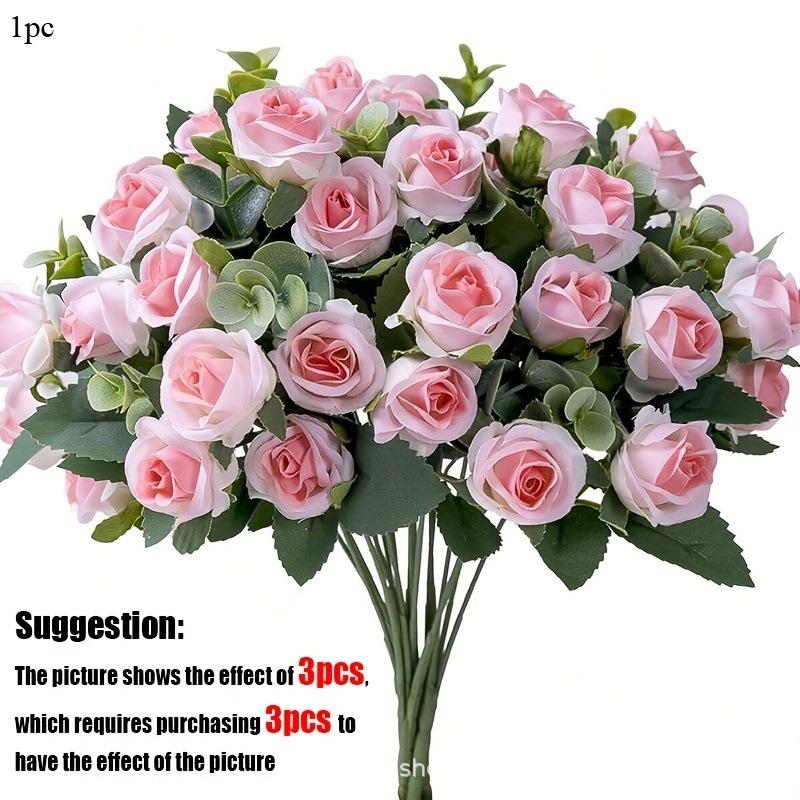1Pc Heads Artificial Flower Silk Rose White Eucalyptus Leaves Peony Bouquet Fake Flower for Wedding Table Party Vase Home Decor