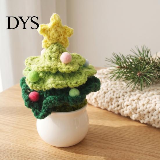 Handcrafted Holiday Desktop Ornaments Hand Crochet Potted Christmas Tree, Creative Knitted Plant Mini Handmade Wool Decorations Cute Home Decorations,