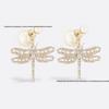 Elegant Dragonfly Insect Stud Earrings with Pearls & Diamonds for Women