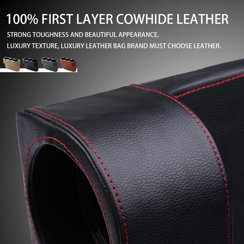 Getränkehalter im Auto mit Telefonhalter, Lederbezug für die Seitentasche der Konsole, Getränke-Organizer für die Lücke zwischen den Vordersitzen im Auto, multifunktionale Aufbewahrung für Zubehör