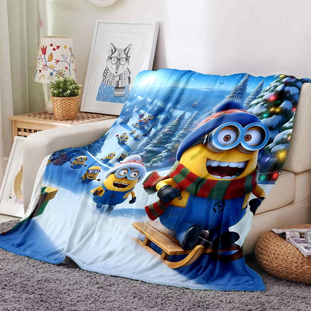 1Pc Christmas Minion Celebration Blanket Soft Throw Blanket For Home Bedroom Bed Sofa Travel Office Solid Christmas Blanket
