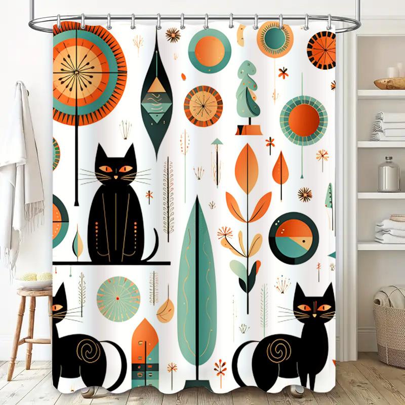Retro Cat Pattern Shower Curtain Unique Bathroom Decor For Home Decoration Black Cats Print Fabric Bath Shower Curtain Waterproo