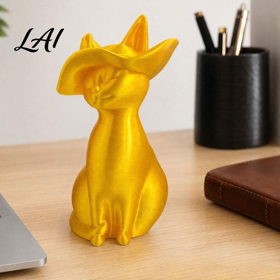 Cat Figurine 3D Printed Figurine Minimalist Modern Elegant Sculpture Vintage Inspired Decor Small Collectible Animal Statue for Shelf Desk Sculpture