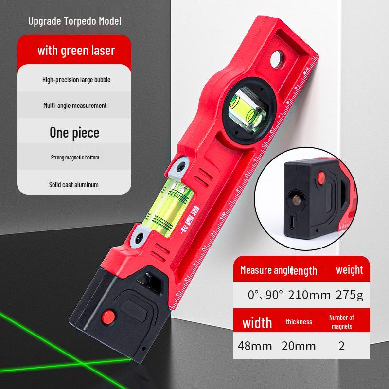 High-Precision Magnetic Torpedo Spirit Level with Ruler, Thickened and Drop-Proof Aluminum Construction