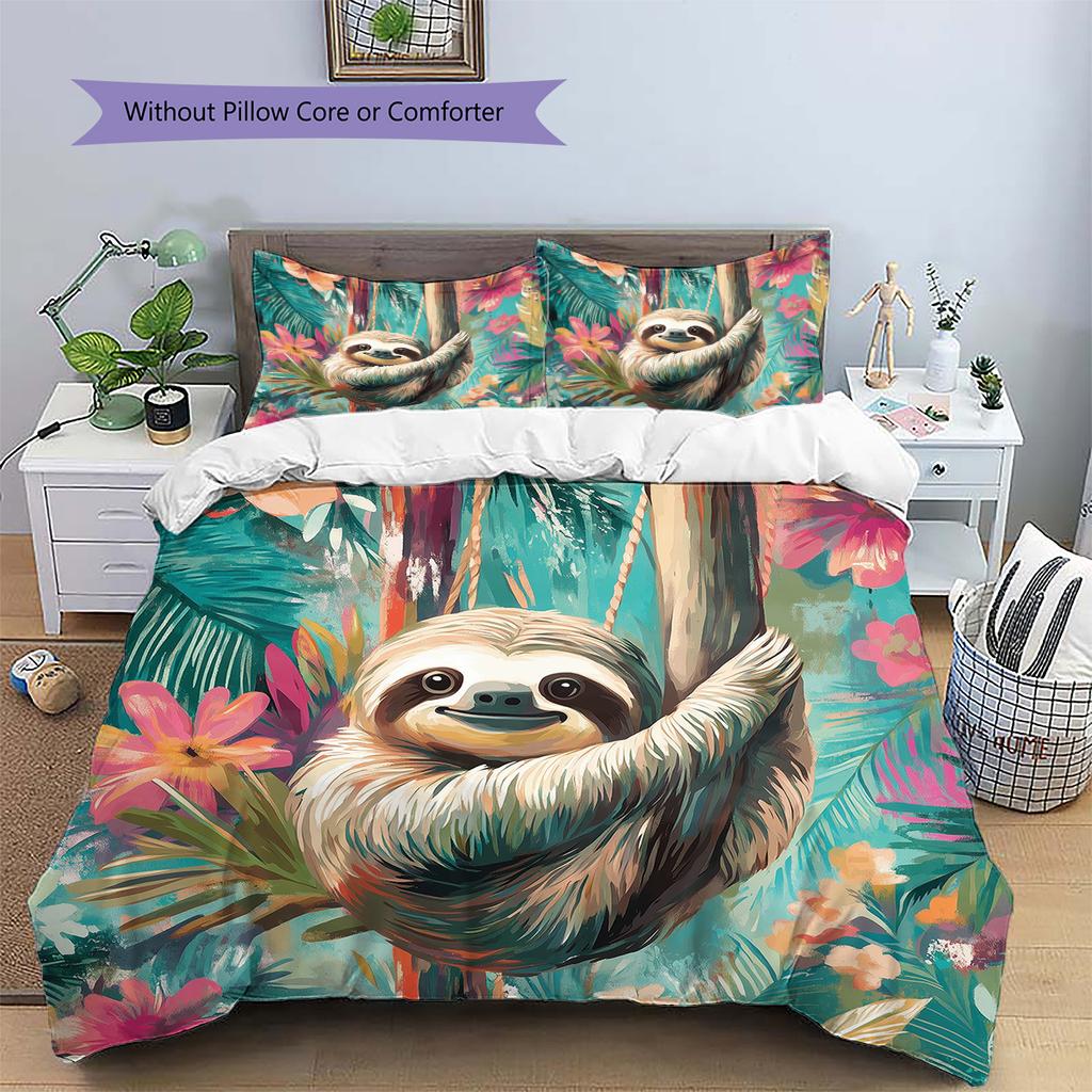 Jungle Sloth Pattern Bedding Quilt Set  Home Decoration  Gift (1 * Duvet Cover + 2 * Pillowcase  Without Core)