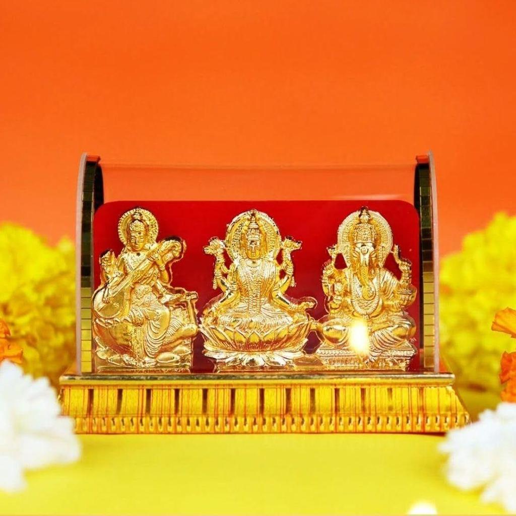 Gold Plated Idols | Laxmi Ganesh Murti & Ma Saraswati | Home Decor, Pooja Room, Study Table, Living Room & Office Decoration | Gift Item