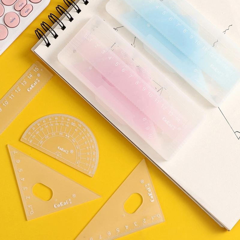 4 Set Math Geometry Tool Plastic Ruler Include Straight Ruler for Triangle Ruler Protractor Student School Office Statio