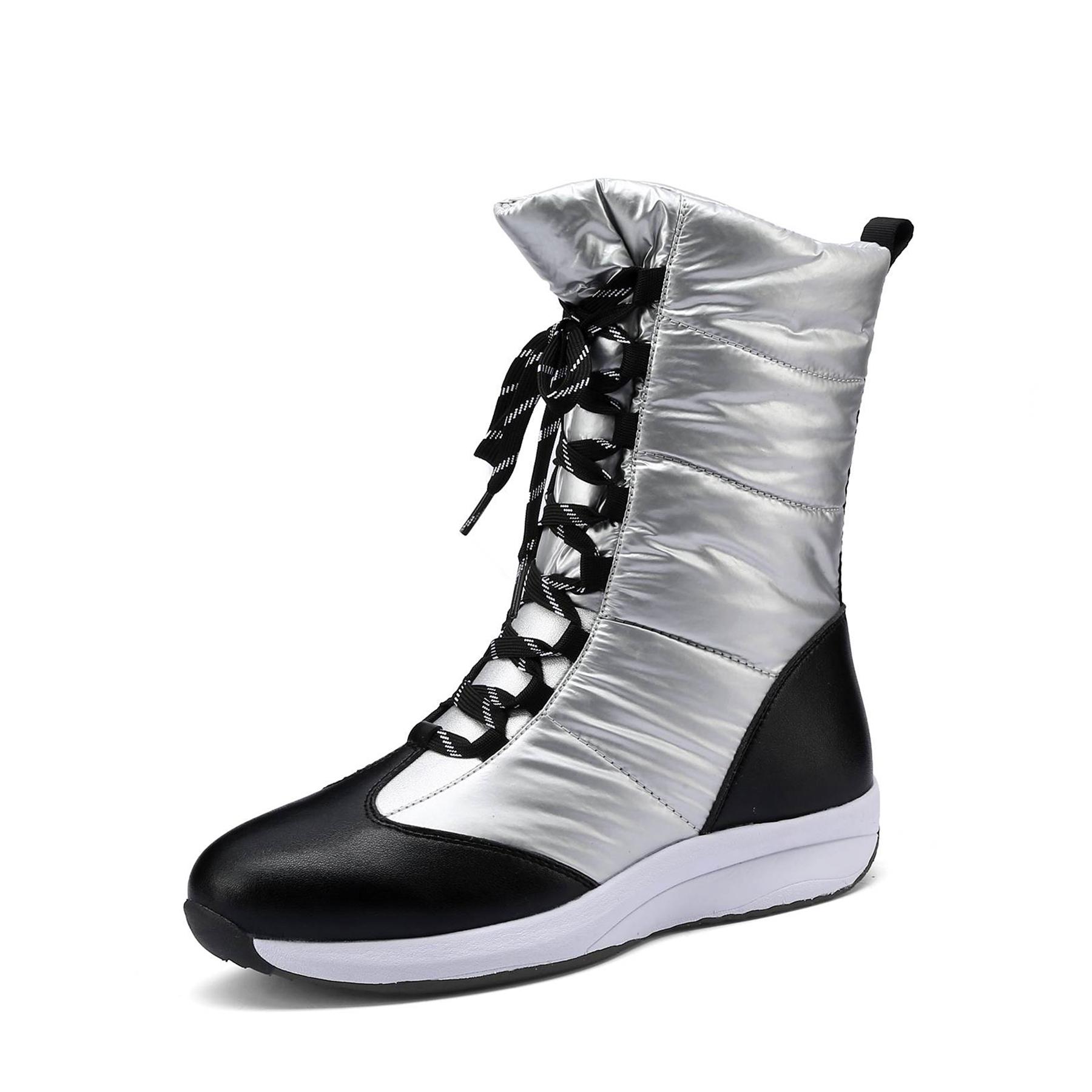 

Krazing Pot Ботинки из микрофибры, зимняя обувь, средний каблук, размер 44, танкетка, большой размер, зимние ботинки, шнуровка, смешанные цвета, сохраняющие тепло, ботинки до середины голени 44 серебряный