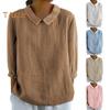 Women Shirt Doll Collar 3/4 Sleeve Pullover Tops Solid Color Loose Fit Thin Shirt Tops Casual Daily Wear