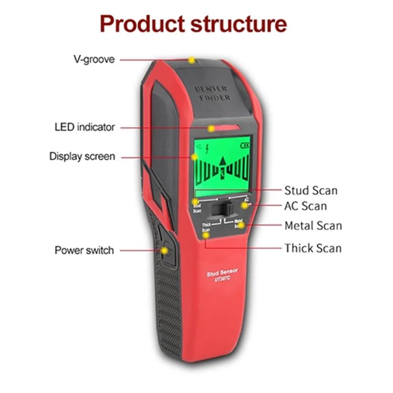 Portable Wire Pipe Detector Wood Metal Detector with LED Indicator Buzzer Multifunction Wall Studs Finder Scanning Tool