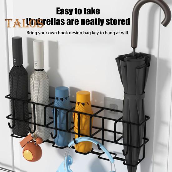 Hohles Regenschirm-Aufbewahrungsregal, Wandgarderobe mit 6 Kleiderbügeln, tragender Hut- und Kleidungs-Organizer für Badezimmer und Wohnzimmer