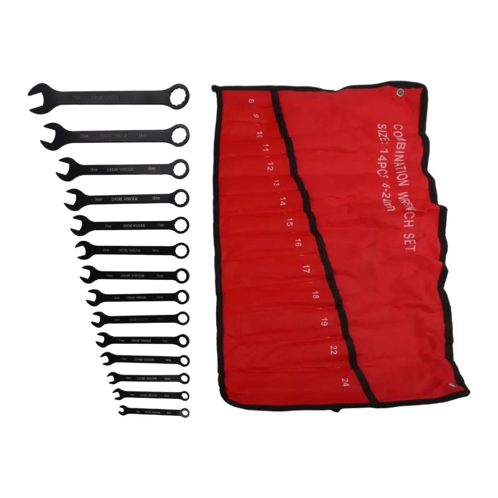 Set de 14 chei metrice 8mm-24mm, chei inelare cu 12 puncte în formă de floare de prun și chei combinate cu cap deschis, kit pentru reparații casnice/în garaj