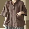 Retro cotton and linen short-sleeved shirt women's summer new large-size shirt loose casual versatile Polo collar top