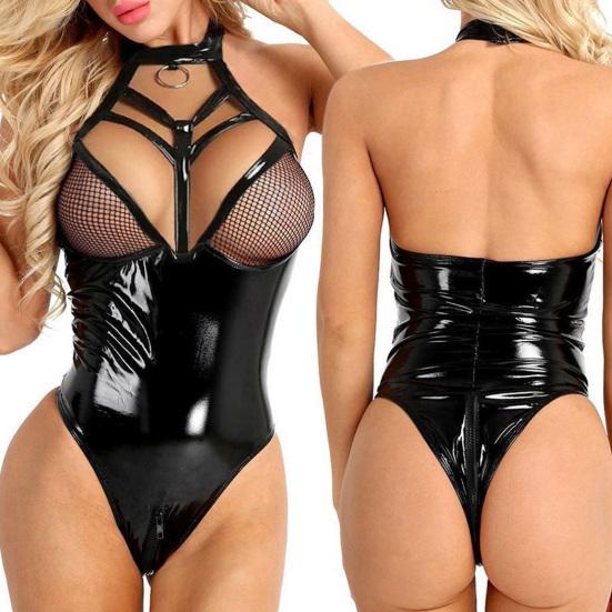 Sexy Bodysuit Backless Lightweight Faux Leather One-piece Sexy Sleepwear for Honeymoon