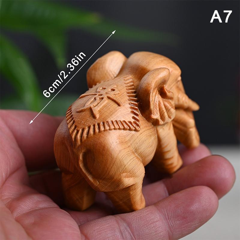 1Pc Hand-Carved Wooden Elephant Figurines Cute Elephant Statue Decorative Ornament Home Desktop Decor Car Decoration