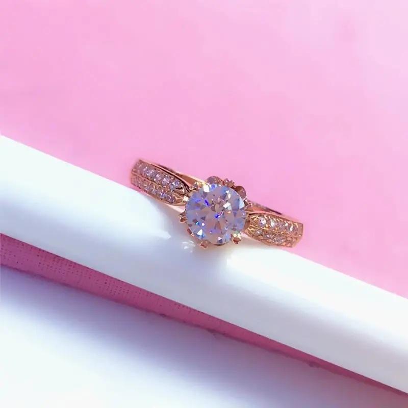 Purple Gold Single Diamond Zircon Ring Luxury Simple Snowflake Ring Rose Gold Plated Ring Jewelry