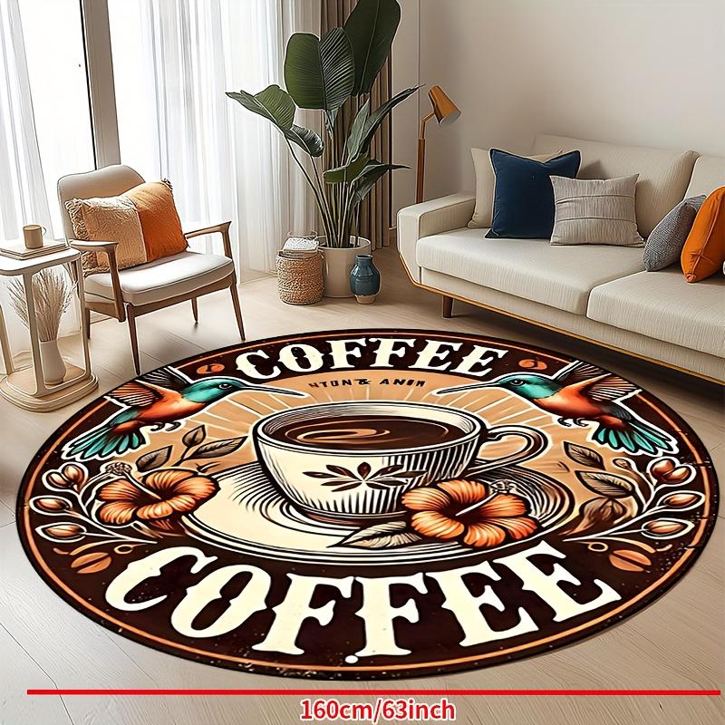 Vintage Coffee Hummingbird Round Area Rug, Soft Non-Slip Machine Washable Floor Mat for Kitchen Coffee Bar Home Decor