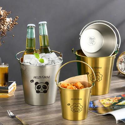 Portable 304 Stainless Steel Ice Bucket With Handle Beer Champagne Cooler Bucket Party Utensils French Fry Snack Bucket