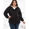 Große Kapuzenjacke Damen Herbst Winter Plüsch Freizeitmantel Mittellang Kordelzug Taille