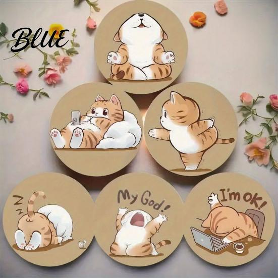 Non Slip Cup Coasters Wooden Cat Coasters, Decorative Heat Resistant Table Mats, Non-slip Reusable Insulation for Hot Drinks And Desk Protection