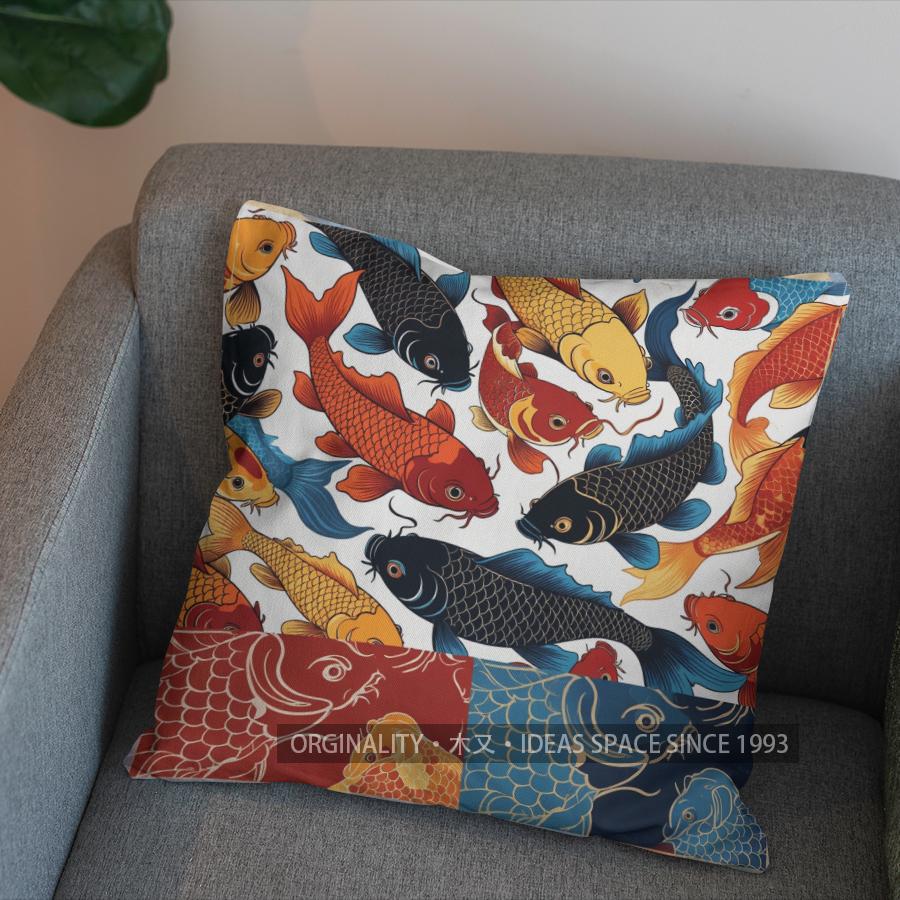 2D Colorful Koi Fish Pattern Pillow For Home Decor Pattern Cushion Cover Suitable For Sofa Bedroom Car Pillow Cover