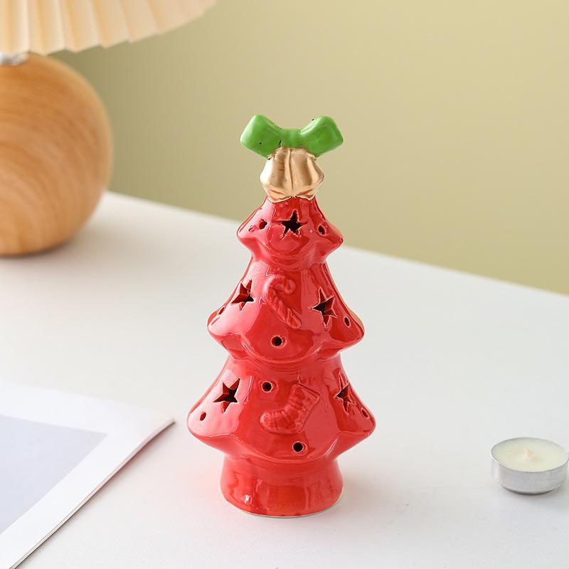 Atmosphere Light Gift: Adorable Ceramic Star Christmas Tree Night Light Home Decor Tabletop Ornament Birthday Present