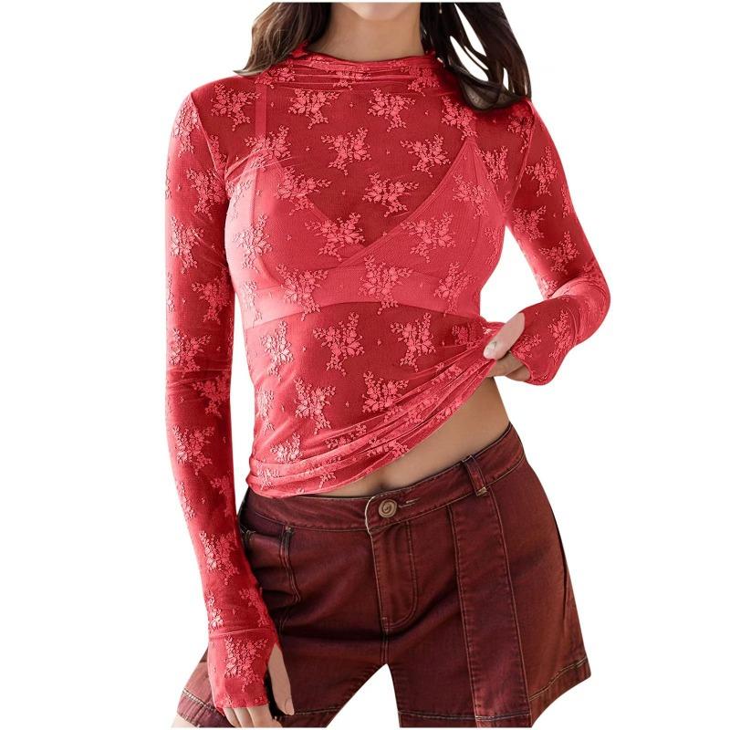 Perspective Lace Top Mesh Multi-color Bottoming Shirt Sexy Trend Shirt