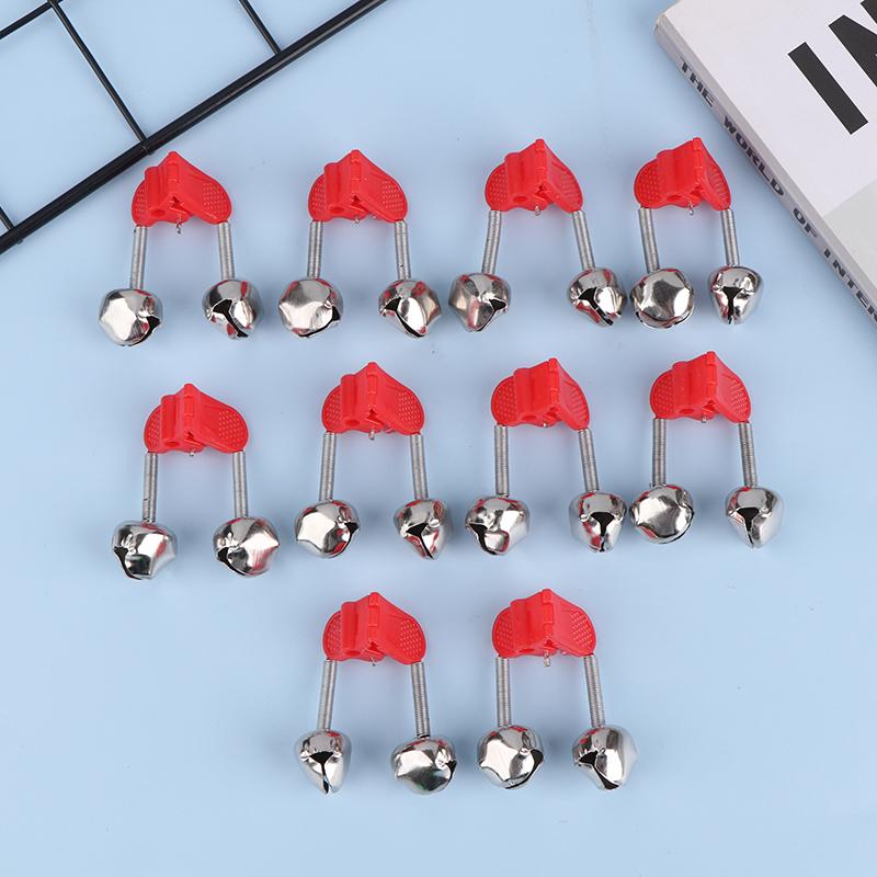 10Pcs Fishing Rod Tip Clips Plastic Fishing Bells Clips Night Fishing Fish Bite Bait Alarm Indicator Light With Dual Alert Bells