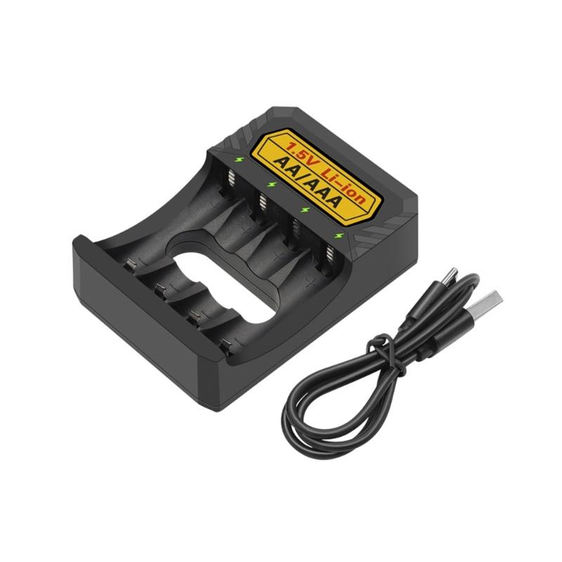 

1.5V 4Slot Charger Compatible for AA And Triple A Lithium Battery Charger, Type C Input and Independent LED Indicators 1