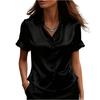 Damenmode Farbe Revers Knopf Kurzarm Temperament Pullover Shirt T-Shirt Top