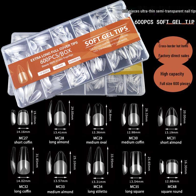 Glossy Semi-Frosted False Nail Art Tips - Boxed, Seamless, Wearable Stickers
