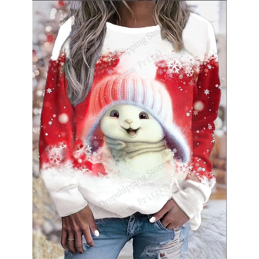 Dámské vánoční mikiny Vánoční strom Sněhulák 3D potisk Mikina Dámská móda Oversized Mikina s kulatým výstřihem
