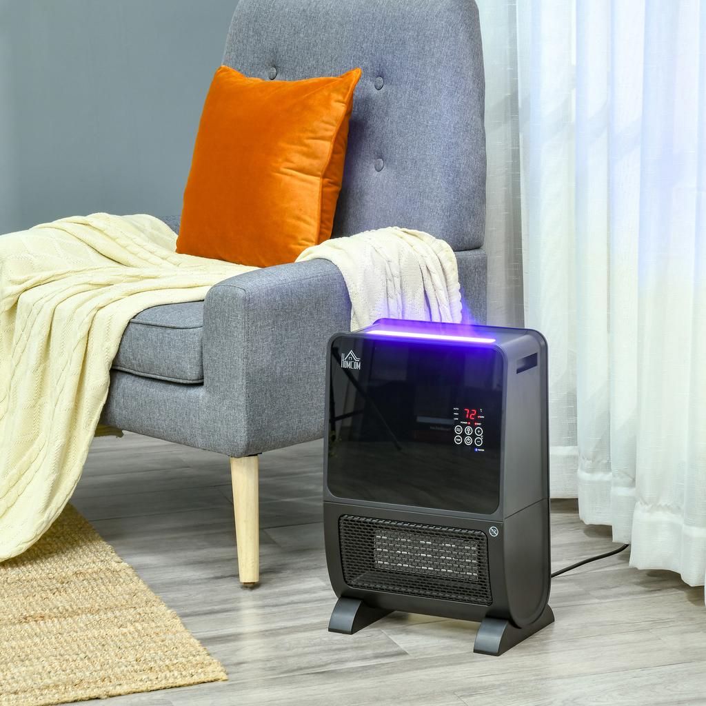 2-in-1 Electric Heater with Humidifier, 3-Color LED Light, Timer and Remote Control, 33x21x49.5 Cm, Black