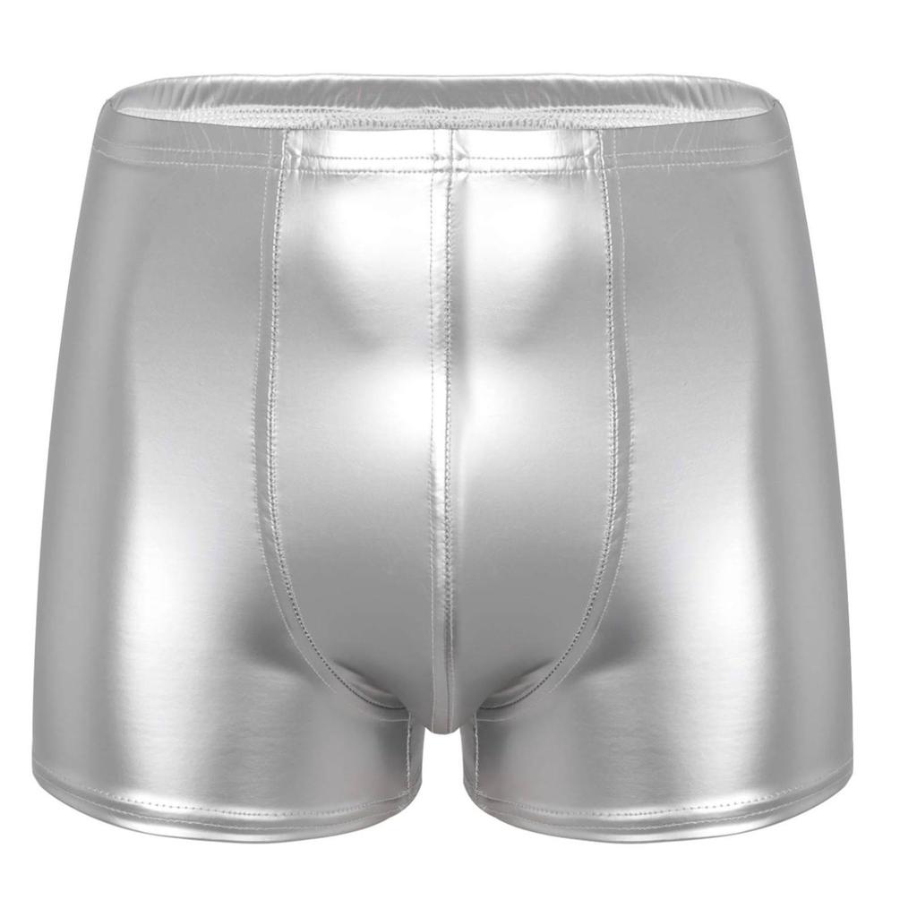Mens Wet Look Patent Leather Shorts Boxer Brief Soft Stretchy Short Pants Clubwear
