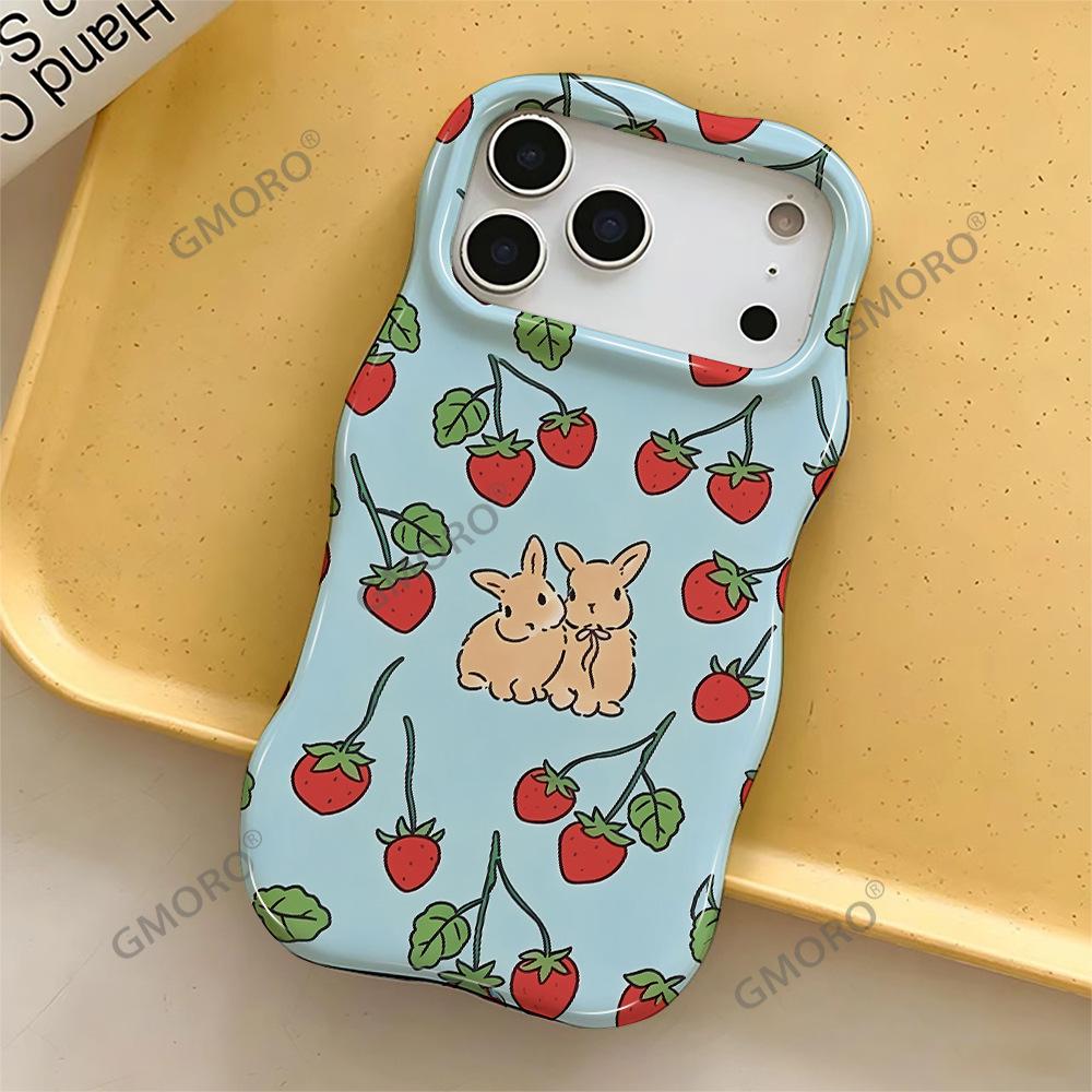 Korean Cute Rabbit Strawberry Floral Mobile Phone Case iP15pm Fashion Women's Wave Double-layer Film Shell Apple 17