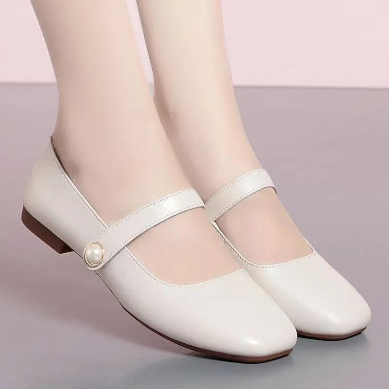 women cute beige round toe light weight spring slip on anti skid flat shoes lady cool apricot office work shoes ab494