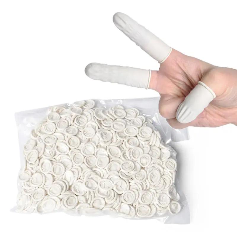 

100PCS Natural Rubber Disposable Gloves Finger Cots Non-slip Anti-static Fingertip Protector Gloves White Finger Cover Nail Tool білий