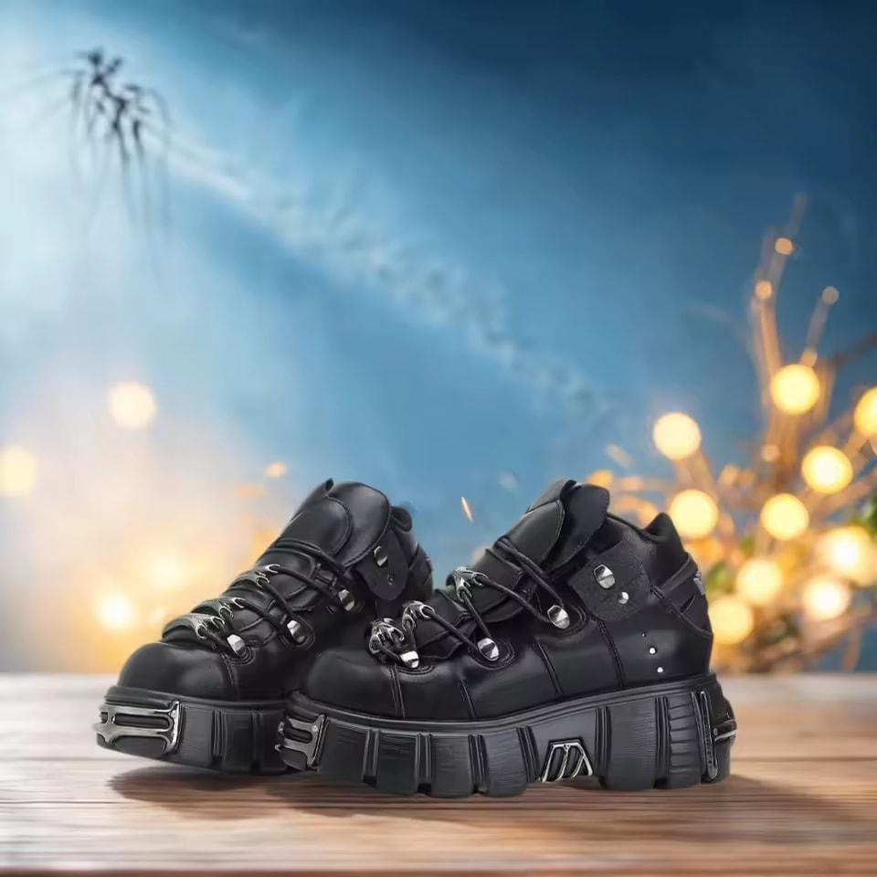 Punk Style Women Shoes Lace-up heel height 6CM Platform Shoes Woman Rock Boots Metal Decor Woman Sneakers