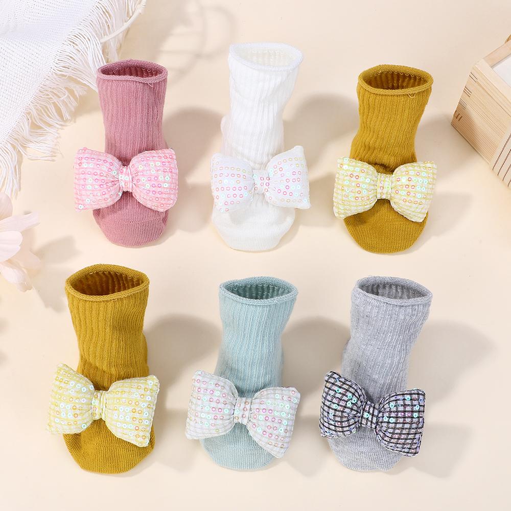 Random 6 pair of socks/set baby girl cute bowknot socks anti slip, breathable, wear-resistant 1-2Y babe socks